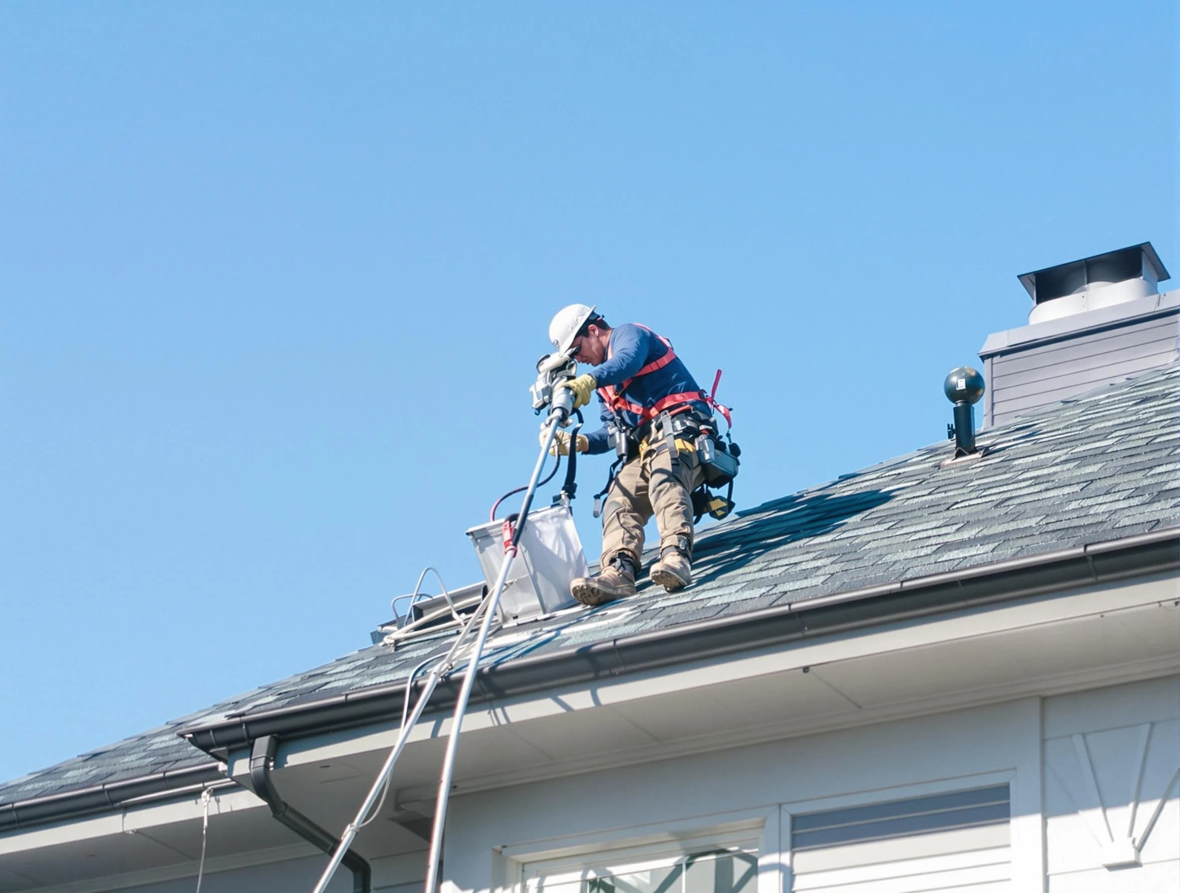 Pawtucket Dryer Vent Cleaning certified technician cleaning a roof-mounted dryer vent system in Pawtucket