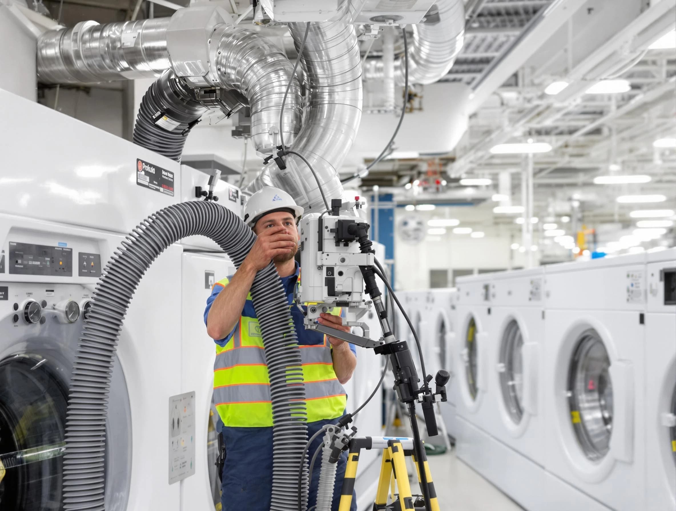 Pawtucket Dryer Vent Cleaning team performing commercial-grade dryer vent cleaning at a business facility in Pawtucket