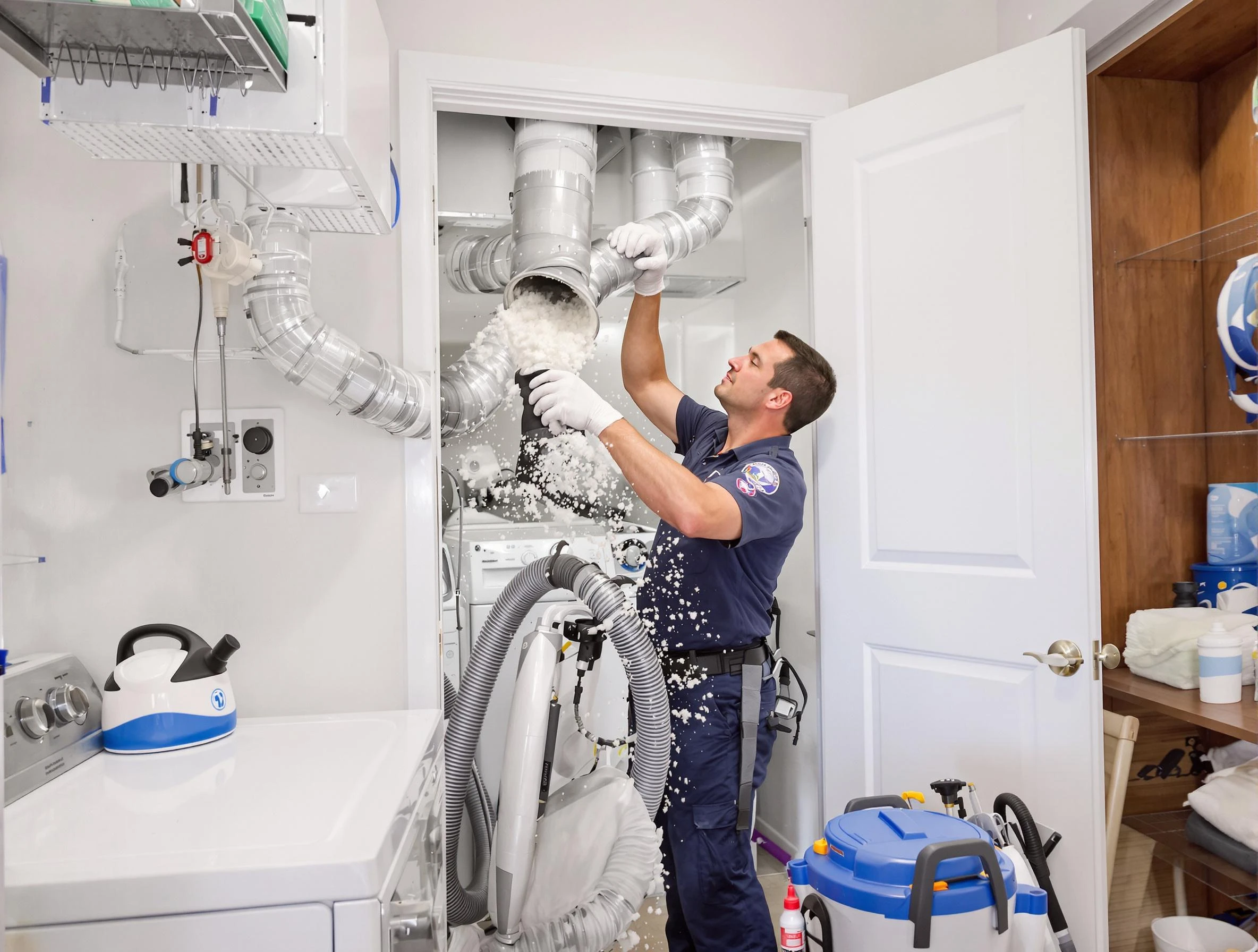 Pawtucket Dryer Vent Cleaning technician delivering thorough residential dryer vent cleaning service in Pawtucket